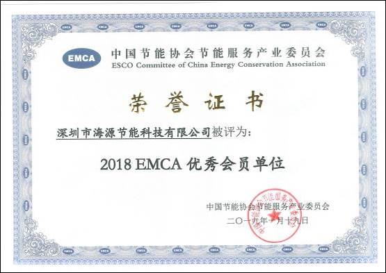 2018EMCA优秀会员单位证书